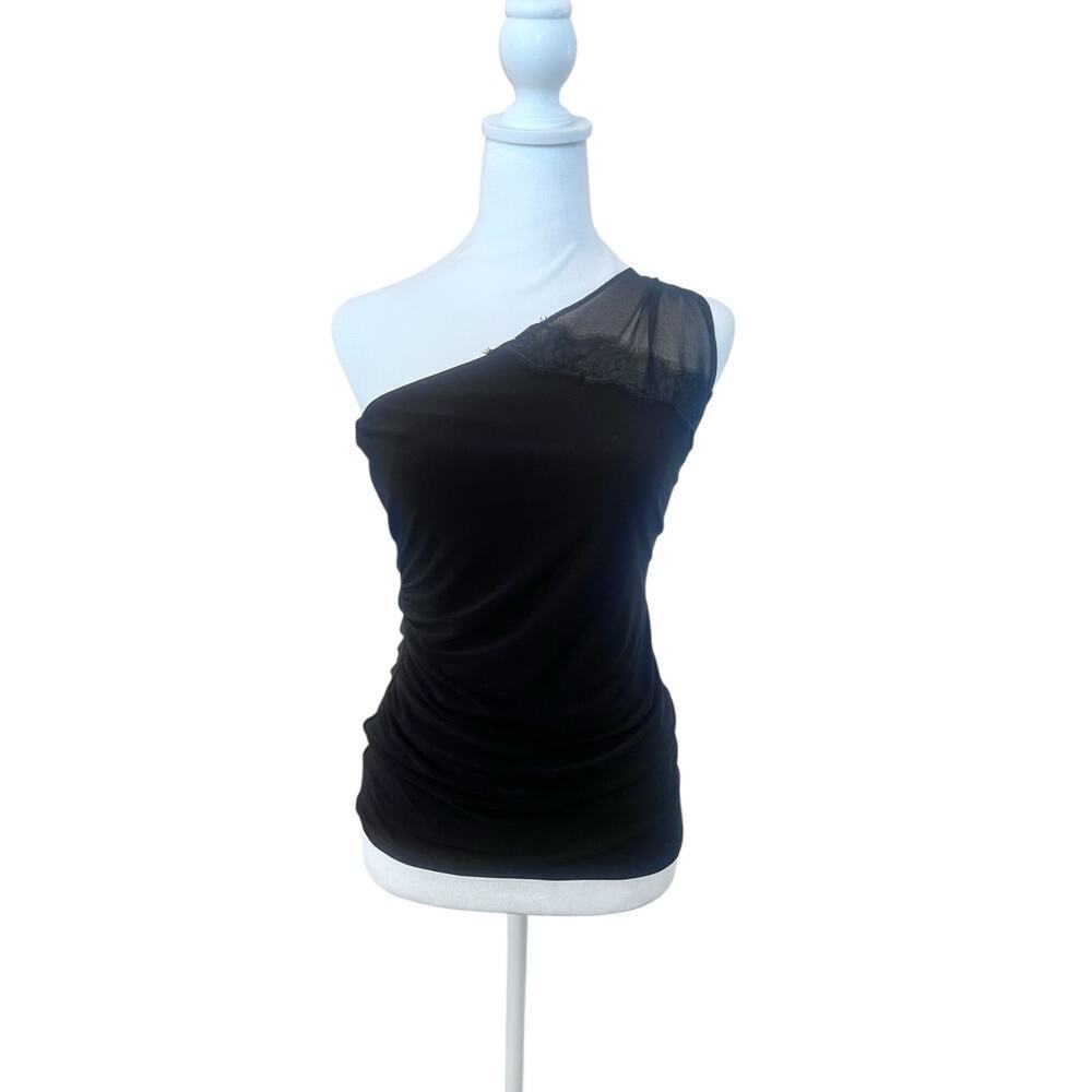 WHITE HOUSE BLACK MARKET BLACK ASYMMETRICAL ONE SHOULDER SLEEVELESS LACE SIZE XS
